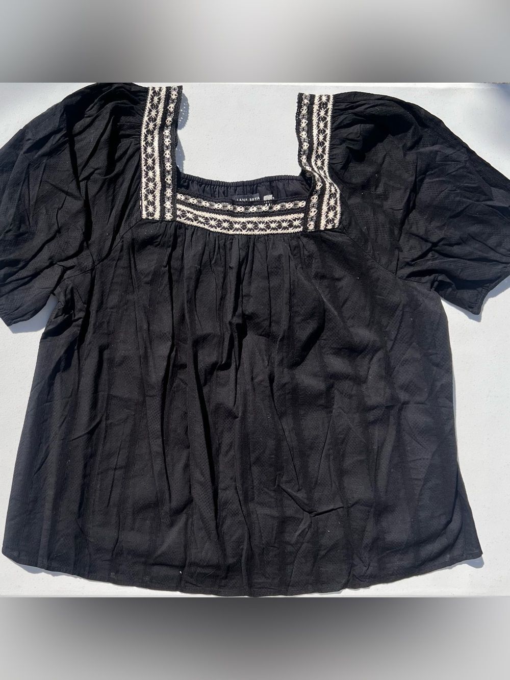 Lane Bryant Black Peasant Top with Cream Embroidered Square Neck 18